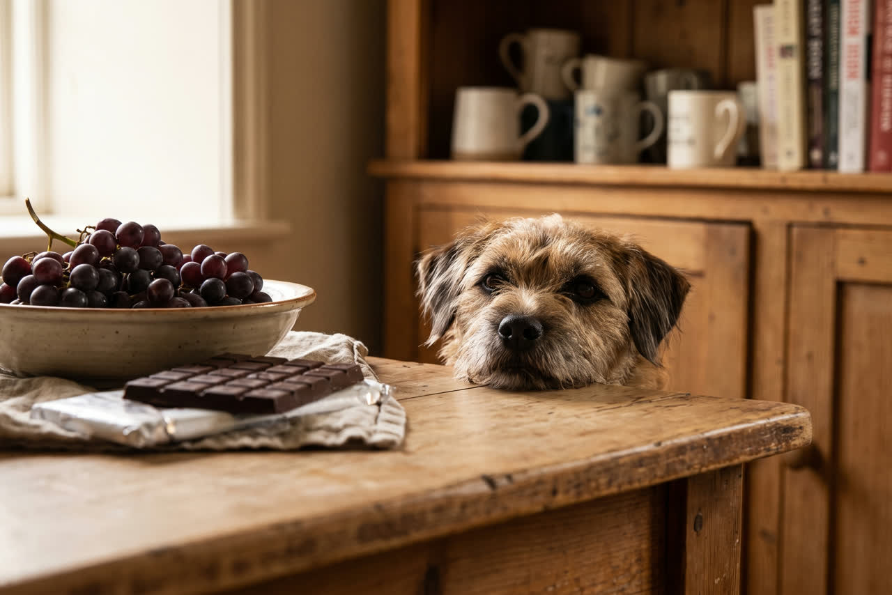 Hond eet met plezier uit zijn voerbak