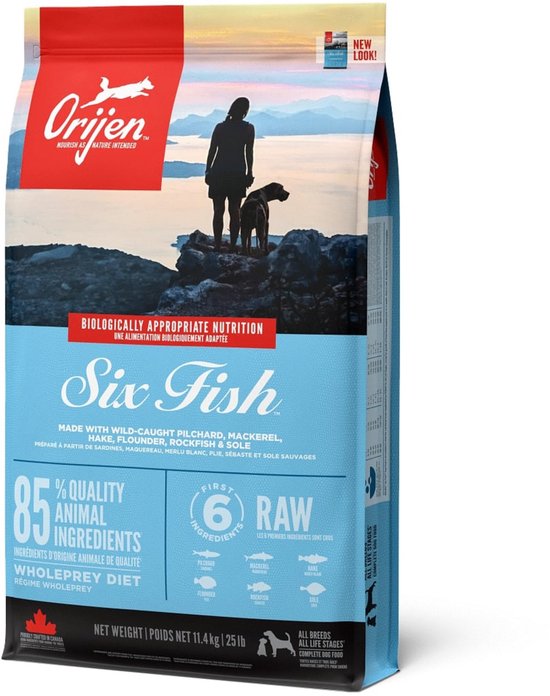 Orijen Whole Prey Six Fish droogvoer voor honden, zak van 11,4 kg